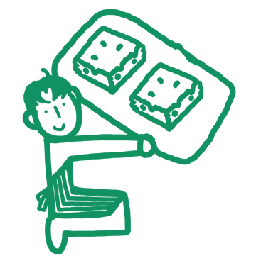 Cooking with Feem green icon holding tray of brownies